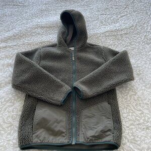 Lands End Kids Sherpa Full Zip Jacket Teddy Cozy Outdoor Green Hoodie